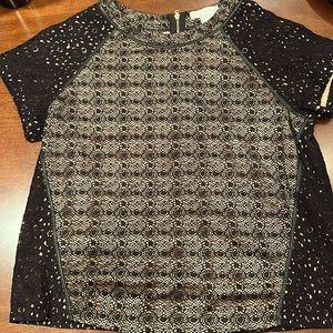 Medium, black lace and nude top, “leather”piping detail